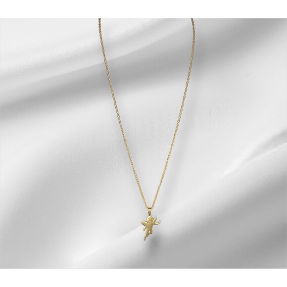 18k Gold Plated Guardian Angel Charm Pendant Necklace 24" Chain - Picture 3 of 4